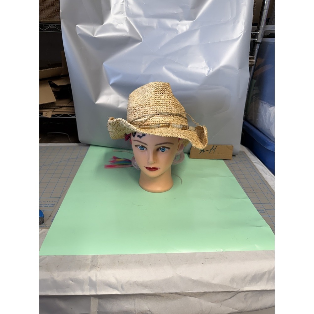 Nikki Beach Chrysta Raffia Straw Sun Hat UPF 40 One Size Fits Most